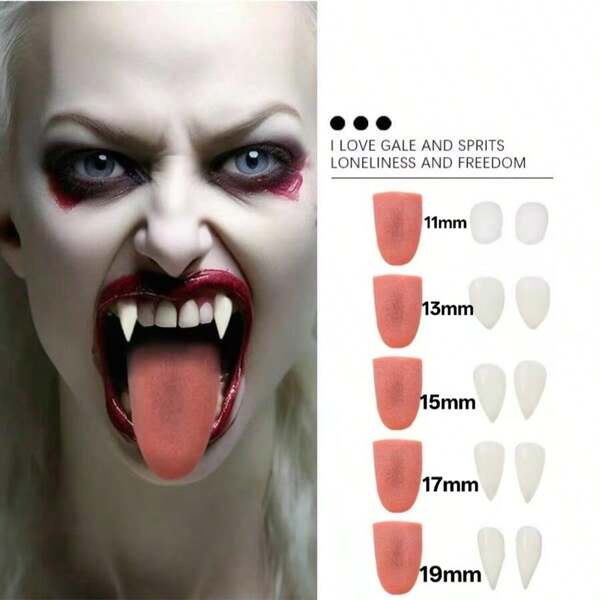 1pc Vampire Fake Teeth & Tongue Set, Halloween Cosplay Horror Vampire Zombie Prop, Halloween Costume Accessory, Gag Fake Tongue