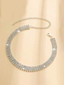 1件畅销多层水晶项链，时尚欧美中东风格水晶颈链 - 銀色 - 查看 4