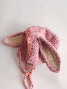 1pc Baby Thickened Plush Camel Colored Hat, Cute Cartoon Long Ear Winter Ear Protection Headwear