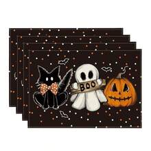 1/4/6 piezas Almohadilla de comedor con diseño de gato negro, fantasma, calabaza -Non-deslizante y resistente al calor, almohadilla de mesa de Halloween feliz para el interior de la granja, decoración de cocina, fiesta familiar, adecuada para la mesa interior/exterior de una mesa lavable, puede limpiar la almohadilla del comedor. - Multicolor - Ver 9