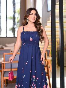 Women's Long Lastex Dress With Tie Straps - 青碧色 - 查看 5