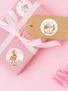 500pcs/Roll Pink Flower Fairy Pattern Round Stickers, Candy Gift Bag Sealing Stickers, Princess Birthday Party Decoration Tags Paper Label Stickers, DIY Diary Sticker Label, Flower Fairy Theme Happy 1st Birthday Babe Shower Wedding Summer Spring Holiday Party Decoration Supplies, Pink Flower Fairy Birthday Party Gift Packaging Sticker Decorations, Flower Fairy Party Decor, Flower Fairy Party Favors Decor Supplies, Pink Flower Fairy Decorations