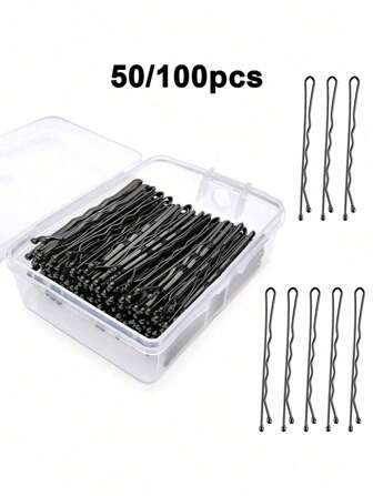 50/100个装女士纯色休闲发夹，日常发夹，防滑发夹，女士发卡，发饰，美发沙龙散装发夹，简约发型配件，隐形波浪发夹，适合所有发质，爪夹，发爪，发夹，发卡，学习用品