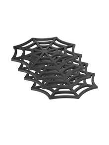 1/4/6pcs Halloween Horror Spider Web Wooden Coasters, Creative Hollow Desktop Ornaments Holiday Party Table Decoration, Gothic Personalized Tray Anti-Scalding Insulation Pad Placemat, Suitable For Wedding Birthday Party Holiday Decoration, Room Decor, Home Decor