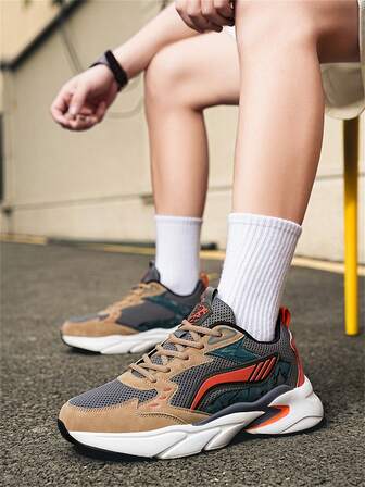 Herren Sneaker in Große Größen, Niedriggeschnittene Gummisohle Mesh Schuhe, Retro Chunky Sneaker, atmungsaktive Streetstyle Mode Trainingsschuhe