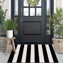 Minimalistyczna, czarno-biała, pionowa mata w paski, supergęsta, krótka, pluszowa tkanina, 1000 g/m², odpowiednia do użytku wewnątrz i na zewnątrz, do domu, kuchni, sypialni, przedpokoju, nadająca się do prania w pralce, wycieraczka do codziennego użytku, modna dekoracja domu, prezent na parapetówkę, wystrój łazienki i kuchni, dywanik kuchenny - Czarne i Białe - Zobacz 4