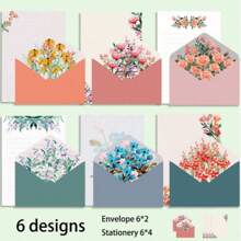 6 pezzi set di cartoleria - carta da lettere e buste vintage con motivi floreali - 12 fogli di carta da lettere e 6 buste per scrivere lettere - 6 stili diversi - perfetto per ogni occasione (stile casuale), per forniture scolastiche, ritorno a scuola