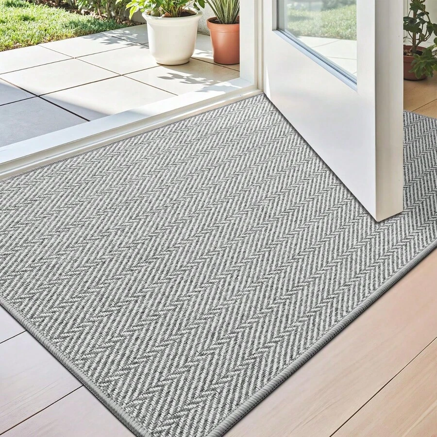 Ultra Thin Indoor Door Mat For Entrance ,Non Slip Entryway Mat, Low Profile Doormat, Unique Herringbone Design Carpet For Inside, Patio, Porch, Hoom Decor - Xám - Xem 1