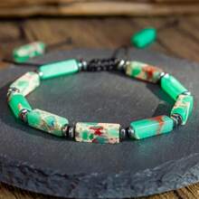 Braccialetto boho in pietra naturale, braccialetto boho stile artigianale regolabile in pietra naturale, perline rettangolari in lapislazzuli e ametista, adatto per uso quotidiano, regalo di San Valentino, compatibile per tutte le stagioni