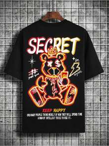 Manfinity Roghcode Men's Loose Fit T-Shirt With Slogan And Cartoon Graphic - Black - View 7