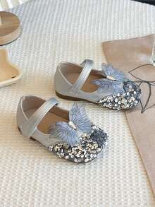 Children's Princess Shoes Summer 2025 New Style Girls' Leather Shoes Bow Sequin Girl Shoes Bean Shoes - Silver - View 4