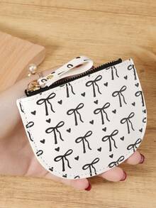 粉色蝴蝶结爱心图案拉链小钱包零钱包小钱包双折超薄女士钱包迷你薄、轻便、多层便携、身份证、信用卡简约、时尚、现代、商务、周年纪念、生日礼物、礼物、女孩、女士、女性、学校宿舍和返校用书包 - 粉色 - 查看 14