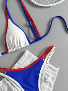 Swimming Suits For WomanSolid Color-Block Sexy Tie-Side Two Pieces Swimsuit For Beach Vacation & Travel, Spring/Summer New Arrival - Multicolor - View 3