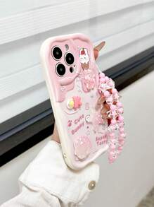 Cartoon Starfish & Shell Decor Pink Painted Wavy Edge Print Protective Case With Chain, Suitable For IPhone 16/16 Pro Max, IPhone 15, IPhone 14, IPhone XR/7/8, IPhone 15 Pro Max, IPhone 13, IPhone 14, IPhone 11, Soft Case, P12, XS, Redmi