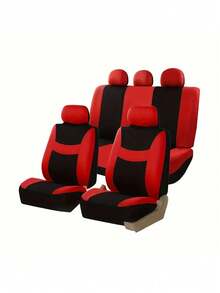 9 件通用汽车座椅套套装，适用于轿车、SUV、MPV 等。包括 2 个前座套、1 个靠背套、1 个后座套和 5 个头枕套，兼容安全气囊 - 款式A - 查看 3