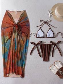 3pcs/Set Women Tie Dye Sexy Backless Swimwear For Beach Resort Vacation Summer - Multicolor - View 3