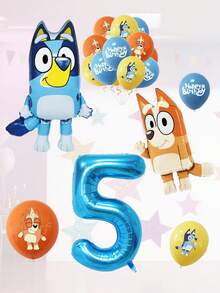 Bluey Birthday Party Decoration Cartoon Foil Balloons, Aluminum Foil Blue Cartoon Foil Balloons, Birthday Party, 1-9 Years Old Blue Number Latex Aluminum Film Balloon Decoration, Birthday, Wedding Party And Gathering Background Wall Decoration Halloween, Christmas - Multicolor - View 20
