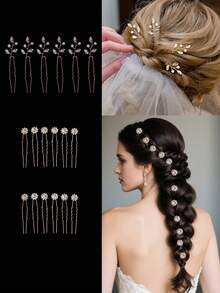 18 件套新娘银色水钻婚礼发夹，适合新娘伴娘女士婚礼发饰