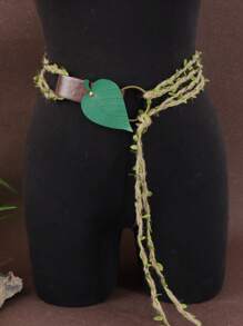 1 套绿叶手工编织绳和 PU 皮革扣复古维京集市 LARP 精灵森林服装角色扮演道具 DIY 绳带文艺复兴配饰万圣节 - A - 查看 4