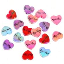 10 Pcs Electrocardiograms Designed Printed Heart-Shaped Beads - Creative DIY Fountain Pens, Pendant Beads, Bracelets, Necklaces, Keychains, Earrings, Craft Items, The Perfect Valentine's Day Gift - Mixed Colors - View 7