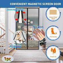 قطعة واحدة من شبكة موسكيتو ماغنيتيك سوداء، مع شريط إغلاق مغناطيسي، إغلاق ذاتي، ممر غير مرئي، سهل التركيب والإزالة، يأتي مع صنبور لاصق وأساور تركيب ذهبية، لا يتطلب الحفر، متوفر بخطوط متعددة (80 سم - 140 سم) و 210 سم، مناسب للأبواب الخارجية، باب الشرفة، الأغطية
