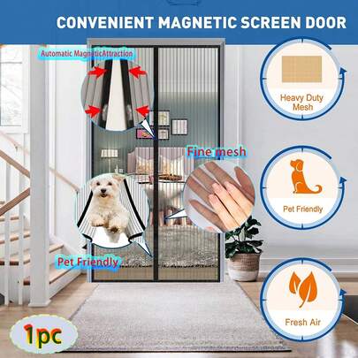 1pc Black Magnetic Mosquito Net Curtain, With Magnetic Closure Strip, Self-Closing, Non-Obstructive Passage, Easy Installation And Removal, Comes With Adhesive Tape And Golden Installation Nails, No Drilling Required, Available In Multiple Widths (80cm - 140cm) And 210cm Height, Suitable For Outdoor Doors, Balcony Doors, Patio Doors, Etc.