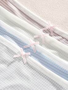 4 件装女士性感低腰丁字裤，采用纯色聚酰胺针织面料，舒适透气的 V 型内裤，蝴蝶结细节女士内裤 - 彩色 - 查看 3