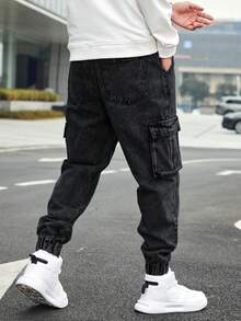 Pantalones vaqueros para hombre, pantalones harem para hombre, pantalones ajustados con bolsillos. - Negro - Ver 2