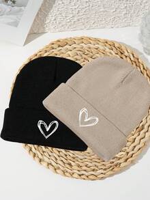 1 Pc Unisex Heart Embroidery Outdoor Sports Ski Casual Acrylic Knit Beanie, Suitable For Autumn/Winter - Multicolor - View 22