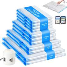 11pcs Transparent Vacuum Storage Bag With Electric Pump, Vacuum Sealing Bag,Used For Storing Winter Clothes, Women's Pants, Dresses, Shirts, Long Sleeves, Spring And Summer Clothing, Travel Necessities, Easy To Carry, And Saving 80% Of Space