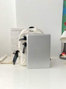 1个装学院风蝴蝶结装饰背包，多口袋拉链封口书包，大学风格日用背包