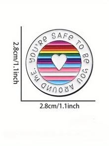 1PC Letter And Heart-Shaped Design Brooch, Men'S And Women'S Round Enamel Brooch, Daily Packaging Decoration, Fashionable Brooch, Birthday Gift, Fashionable Full Matching Brooch, Summer Jewelry, Valentine'S Day Perfect Gift - 彩色 - 查看 5