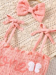 2pcs/Set Cute Toddler Girls Embroidered Suspender Mesh Dress, Elegant Series, Perfect Gift For Baby - Pink - View 3