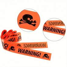 Orange Pirate Skull Warning Tape For Halloween Decorations, Spooky Party Decor Warning Tape.