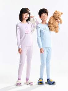 Annil Children's Clothing For Girls, Girls, Boys, Girls, Teenagers, Autumn Shirts And Pants Sets, Home Warm Clothes, Printed Base, Autumn Shirts And Pants - Purple - View 3