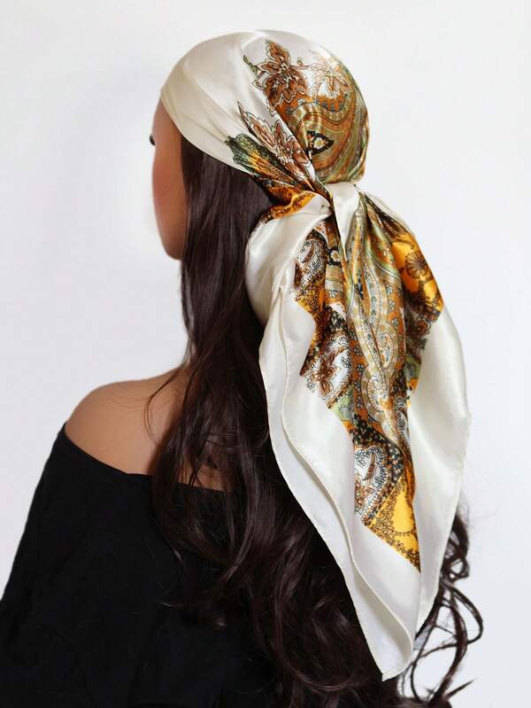 1 pezzo foulard quadrato in seta con stampa paisley, accessorio di moda adatto per feste e uso quotidiano. Può essere utilizzato come fascia per capelli, bandana o fazzoletto da collo. Ideale per arricchire il tuo look