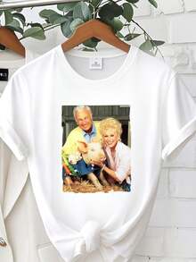 180g Pure Cotton Green Acres 70s TV Series Graphic T-Shirt Unisex For Women Print Round Neck Short Sleeve Summer Fashion Comfortable Top For Everyday Wear Men Breathable Casual Streetwear Stylish Versatile Stretched Soft Slightly Designer Clothes - 白色 - 查看 1