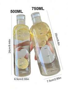 1个高品质时间刻度设计防漏便携式水瓶/水杯，适用于户外、办公室、露营、家庭和学校 - 大容量男女通用水杯 500ml/750ml，带车载支架，透明塑料防漏水瓶