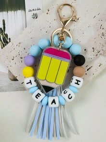 1pc Back To School TEACH Beaded Acrylic Charm Tassel Keychain / Bag Pendant, Teacher's Day Gift Christmas - Multicolor - View 5