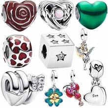 MIHUA 1 Pieza Colgante de Trébol de Cuatro Hojas con Diamante de Laboratorio en Forma de Corazón, Cuentas Colgantes Aptas para Pulsera de Serpiente Original, Collar, Cuentas para Hacer Joyas DIY, Regalo de Joyería para Mujer, Hija - Multicolor - Ver 1