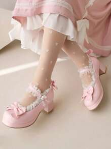 Zapatos de mujer para Halloween Kawaii con tacón medio bloque, Mary Jane, Rockabilly, bombas con plataforma y lazo, tacón grueso, zapatos dulces y lindos