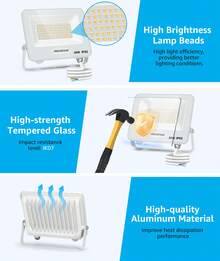 Aigostar Foco LED Exterior 50w, 4500LM Foco Proyector LED, IP65 Impermeable Luz de , Natural 4000K Luces led exterior, Para Jardín, Patio, Garaje, Paquete de 2 - 50w-4000k - Ver 4