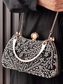 包包，女士包包，偏爱包包，女士晚宴包，重工，串珠旗袍包，年会婚礼新娘手拿包。 - 黑色 - 查看 4