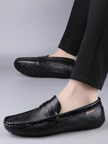 Fashionable & Versatile Slip-On Comfortable Breathable Men's Casual Loafers - Black - View 4