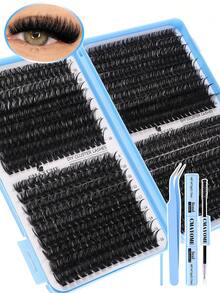 648/666/720片假睫毛套装，包含胶水和定型液，配有镊子和眼影刷。容量大，适合初学者、专业人士和DIY爱好者。这款分段式假睫毛套装使用方便，让您在家轻松打造浓密自然的睫毛效果。睫毛册+镊子+刷子套装，方便携带，适用于各种化妆场合，例如舞台妆、日常妆、婚礼妆、晚宴妆、音乐节妆等。 - 彩色 - 查看 6
