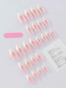 Juego de 24 uñas postizas de forma almendrada corta con degradado de colores nude y blanco lechoso. Incluye 1 bloque de pulido de uñas y 1 gel de gelatina - Multicolor - Ver 7