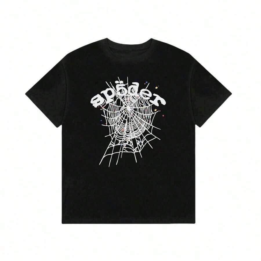 2025 Summer Sp5der Creative T-Shirt, Spider Web Graphic Tees, Men And Women Couples Short-Sleeved T-Shirt, Percent Cotton2025 - Black 1 - 查看 1