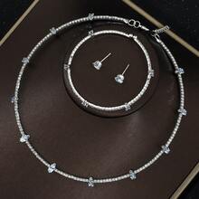 4 件水钻首饰套装：项链、耳环、手链 - XL-2140 銀色 - 查看 3