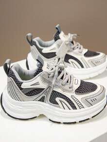 儿童运动鞋，女童时尚厚底运动鞋，男童舒适防滑运动鞋，时尚优质大童鞋 - 灰色 - 查看 4