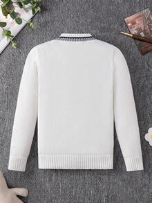 Unisex Kids' Classic Collegiate Long Sleeve Sweater, Versatile For Daily, School, And Vacation Wear - White - View 2